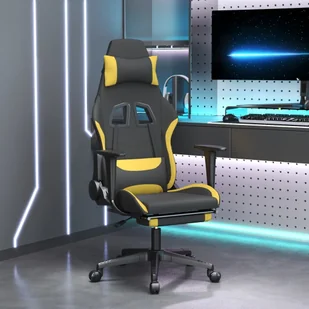 vidaXL Fotel gamingowy z masażem i podnóżkiem czarno-żółty - Fotel gamingowy - Fotele gamingowe - Fotel biurowy - Krzesło - Fotele gamingowe - miniaturka - grafika 1