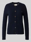 Swetry damskie - Kurtka z dzianiny ze ściegiem warkoczowym i wyhaftowanym logo - miniaturka - grafika 1