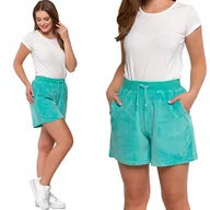 Spodenki damskie - Moraj Welurowe Spodenki Damskie Szorty z Wysokim Stanem 1900-011 Turkus S - miniaturka - grafika 1