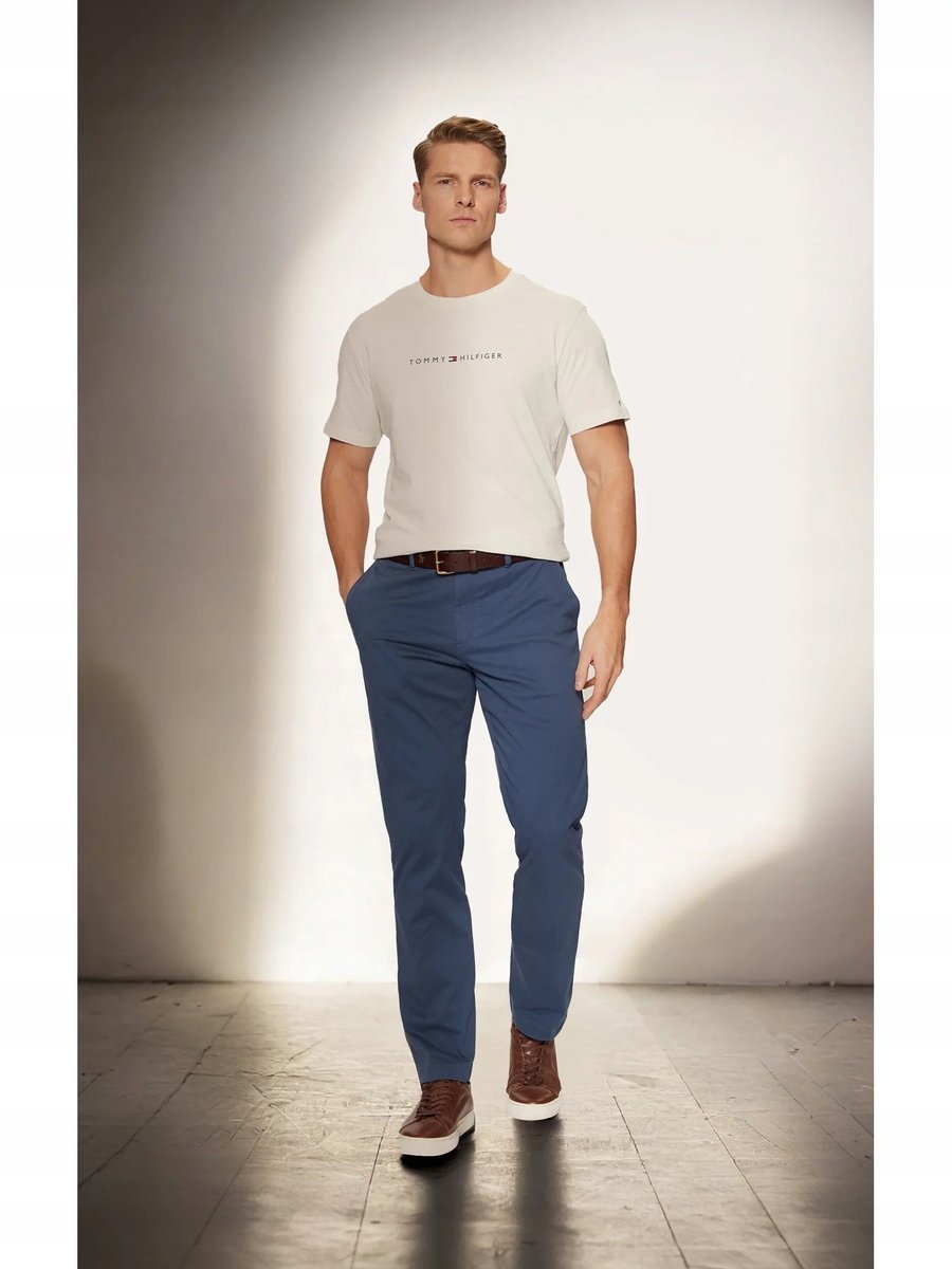 TOMMY HILFIGER SPODNIE MĘSKIE CHINOSY NIEBIESKIE NA ZAMEK 33/34 7CA