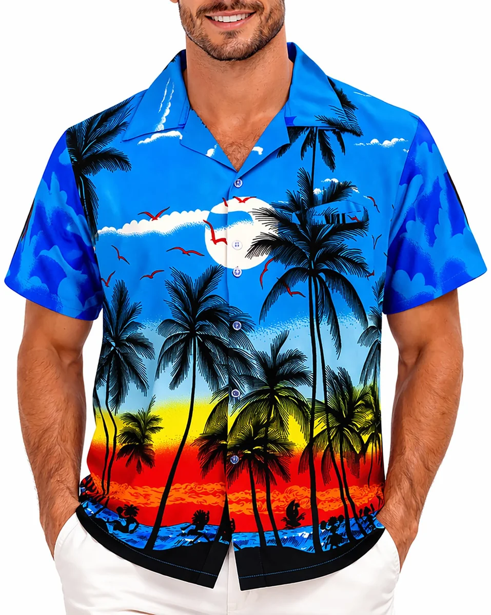 Funky Koszula Hawajska, Krótki Rękaw, Beach, Niebieski, XL