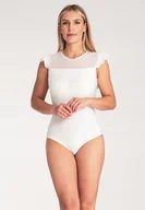 Odzież ciążowa - Biale body damskie z falbanka eleganckie body damskie Body ecru XL - miniaturka - grafika 1