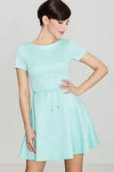 Sukienki - Rozkloszowana sukienka z wiązaniem w pasie - miętowa - rozmiar L - miniaturka - grafika 1