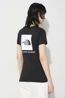 Koszulki sportowe damskie - The North Face t-shirt bawełniany W S/S Redbox Slim Tee damski kolor czarny NF0A87NMJK31 - miniaturka - grafika 1
