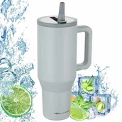 Kubki termiczne - KUBEK TERMICZNY 1100 ML NIERDZEWNY PRÓŻNIOWY DO NAPOJÓW ZE SŁOMKA SZARY - miniaturka - grafika 1