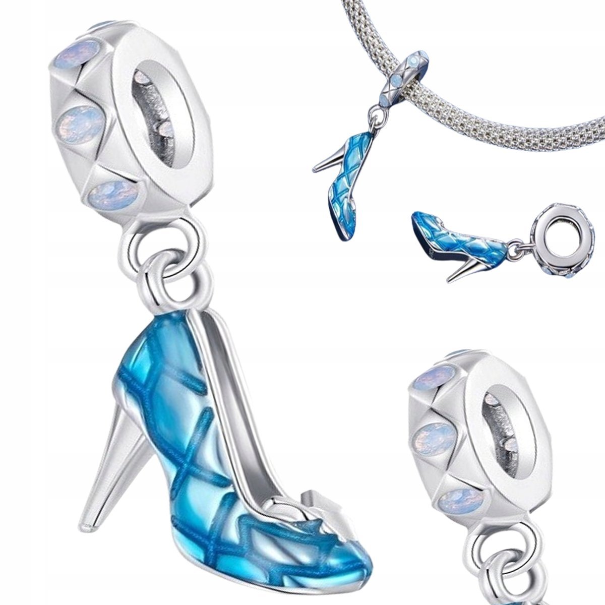 Zawieszka do bransoletek charms PANTOFELEK KOPCIUSZKA obcas SREBRO s925