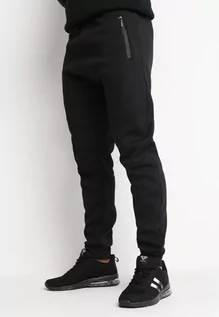 Spodnie męskie - Czarne Dresowe Spodnie Wykończone Polarem z Gumką w Pasie Parretti - grafika 1