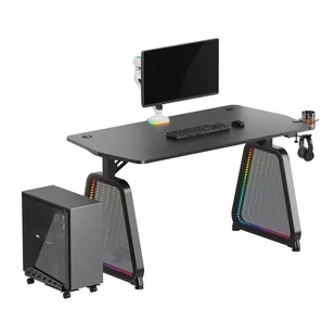 ULTRADESK Biurko dla gracza BOOSTER, 136x70,5 cm, 75 cm, podświetlenie RGB, uchwyt na słuchawki i napój - Biurka - miniaturka - grafika 2