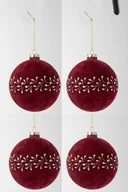 Bombki - Pudełko 4 Bombki Świąteczne Wzór Welur Bordo/Złoto - miniaturka - grafika 1
