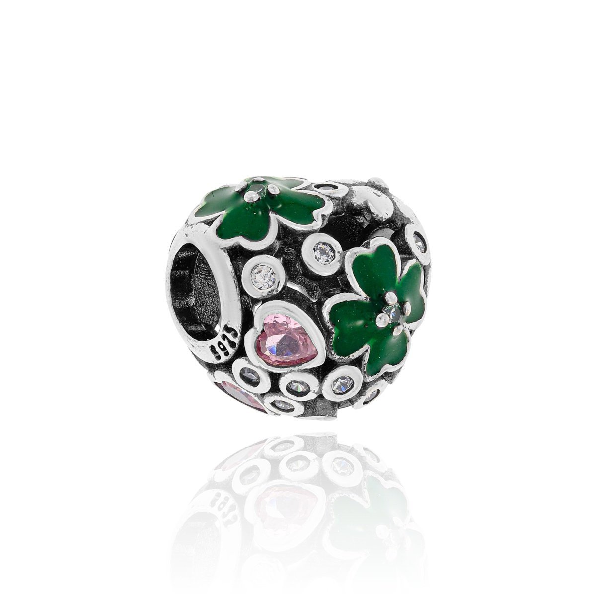 Srebrna zawieszka/charms do bransoletki kwiatki w sercu pr. 925