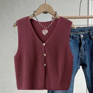 Swetry damskie - TEMU Kardigan bez rękawów dla kobiet – Elegancki zamiennik marynarki z dekoltem w serek, zapinany na guziki, warstwowy element na każdą porę roku do - miniaturka - grafika 1