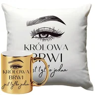 Kosmetyczki, organizery i kuferki - Kubek Złoty Poduszka Dla Kosmetyczki Stylistki Brwi 330ml 40x40cm Kosmetyczka - miniaturka - grafika 1