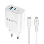 Ładowarki do telefonów - Forever Ładowarka sieciowa PD QC TC-07-30AC 1x USB-C 1x USB 30W biała + kabel USB-C - USB-C 60W - miniaturka - grafika 1