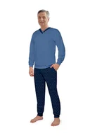 Piżamy damskie - PIŻAMA MĘSKA 2XL DŁUGI RĘKAW SPODNIE BAWEŁNIANA ELEGANCKA NIEBIESKA GRANATOWA - miniaturka - grafika 1