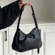 Torebki damskie - TEMU Stylowa Czarna Pikowana Torba na Ramiﾄ� z Regulowanym Paskiem i Zamkiem - Modna Torebka na Ramiﾄ� dla Kobiet, Idealna na Codzienne lub Formalne - miniaturka - grafika 1