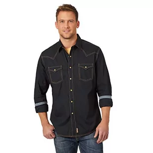 Wrangler Męska koszula z długim rękawem w stylu retro z dwiema kieszeniami, Czarny, M - Koszule męskie - miniaturka - grafika 1