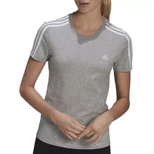Koszulka adidas Loungwear Essentials Slim 3-Stripes GL0785 - szara - Koszulki sportowe damskie - miniaturka - grafika 1