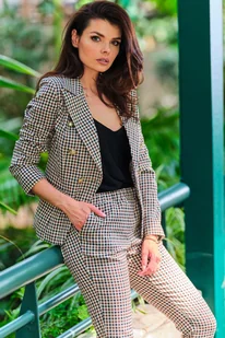 Taliowany Żakiet w Kratę  - Brązowy - Marynarki i żakiety damskie - miniaturka - grafika 1