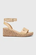 Sandały damskie - Tommy Hilfiger sandały COLORFUL WEDGE SATIN SANDAL kolor beżowy FW0FW07913 - miniaturka - grafika 1