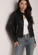 Kurtki damskie - Czarna Gładka Kurtka Ramoneska o Taliowanym Kroju Tessalin - miniaturka - grafika 1