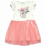 Sukienki - Sukienka TIULOWA Srebrny KOTEK Rękawek KOKARDA 134 - miniaturka - grafika 1