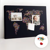 Tablice i flipcharty - Szkolna Tablica korkowa 60x40 cm, Kolorowe Pinezki, wzór Mapa świata z kropek - miniaturka - grafika 1