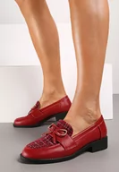 Mokasyny damskie - Bordowe Eleganckie Mokasyny z Tweedową Wstawką Ozdobione Metaliczną Nicią i Kokardką Virirae - miniaturka - grafika 1