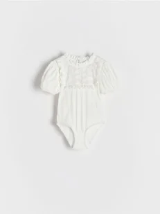 Reserved - Bawełniane body z falbaną - złamana biel - Body dla niemowląt - miniaturka - grafika 1