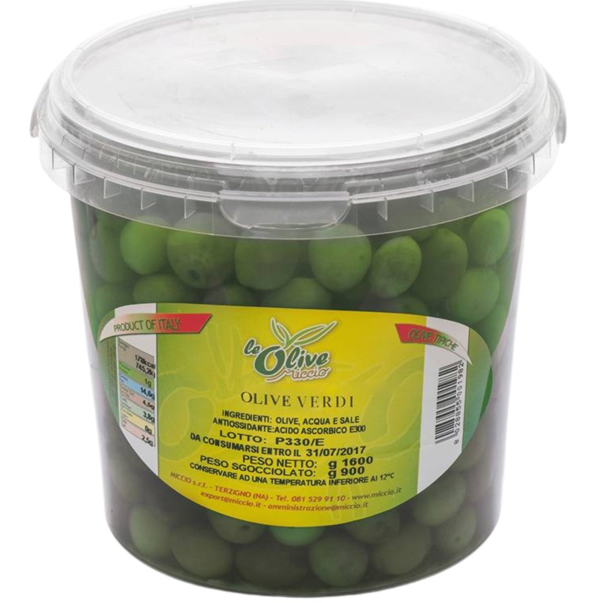 Miccio oliwki verdi dolci grandi 900g włoskie w solance
