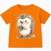 Koszulki dla dziewczynek - Pomarańczowa koszulka z Jeżem na Dzień Jeża - wzór jeż120 - miniaturka - grafika 1