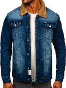 Kurtki męskie - Granatowa ocieplana jeansowa kurtka męska Denley MJ520BS - miniaturka - grafika 1