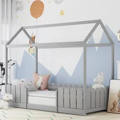 Łóżka dla dzieci i młodzieży - Łóżko dziecięce kabinowe - 90 x 200 cm - lite drewno - barierka i stelaż - szare - miniaturka - grafika 1