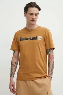 Koszulki męskie - Timberland t-shirt bawełniany męski kolor brązowy z nadrukiem TB0A5UPQP471 - grafika 1
