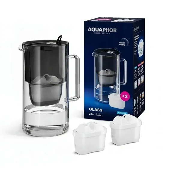Dzbanek filtrujący AQUAPHOR Glass Czarny + 2 wkłady Maxfor+ MG