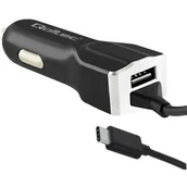 Ładowarki samochodowe - Qoltec Ładowarka samochodowa 12-24V | 5V | 3.4A | USB + kabel USB typC 50142 - miniaturka - grafika 1