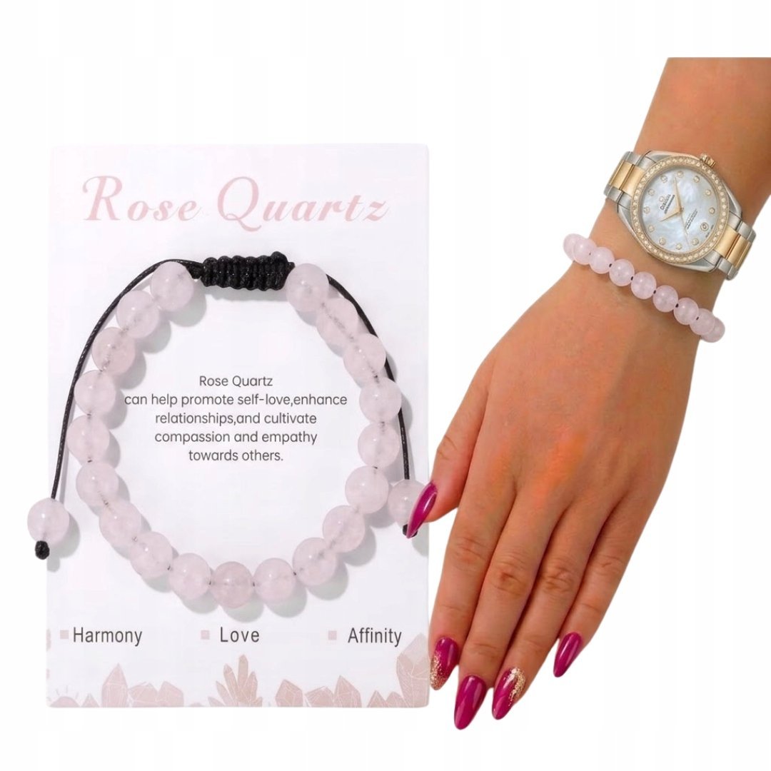 Bransoletka Kwarc Różowy Regulowana Kamień Naturalny Amulet Miłości Mocy
