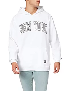 Bluzy męskie - STARTER BLACK LABEL Męska bluza z kapturem z nadrukiem New York i wyszywanym logo, naszywka na kieszeni brzucha, kaptur ze ściągaczami, kolor czarny, rozmiar XS do XXL, biały, XXL - grafika 1