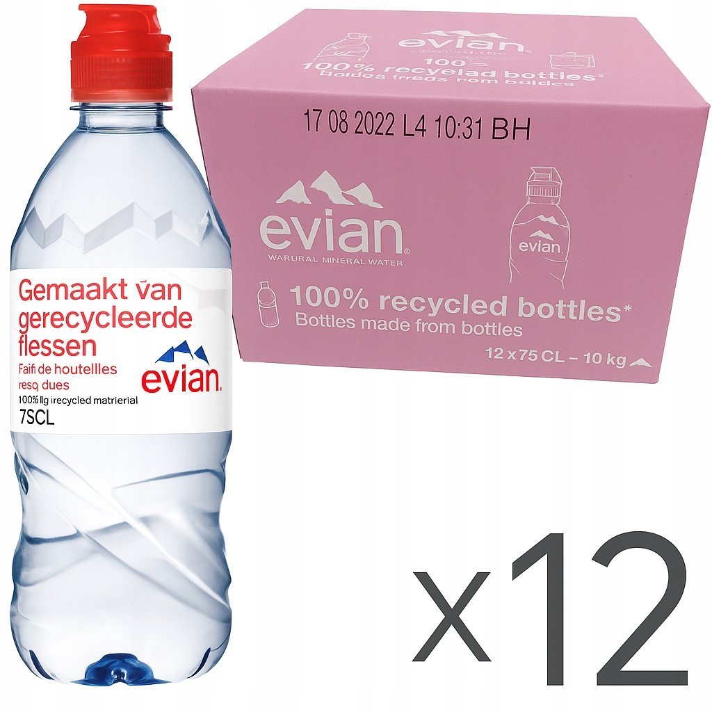 Evian Sport Woda Mineralna Niegazowana z Sportową Pokrywką - PET - 12x0,75L
