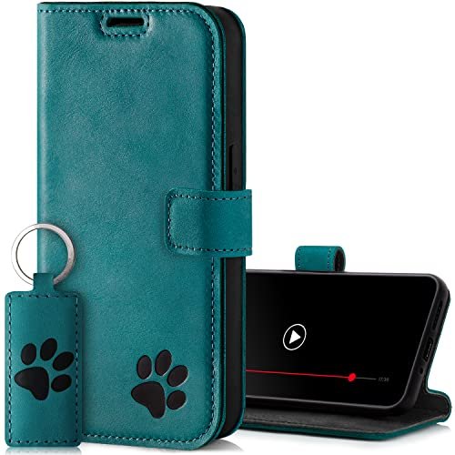 SURAZO Premium etui na telefon komórkowy Samsung Galaxy M34 5G – etui ochronne z prawdziwej skóry premium z motywem łapy – etui z klapką RFID [z magnesem, funkcją stojaka, przegródką na karty]