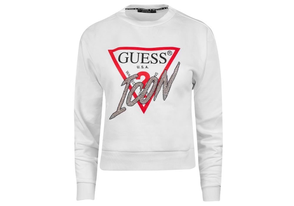 GUESS BLUZA DAMSKA ICON FLEECE WHITE W1YQ0CK68I0 G011 - Rozmiar: XS