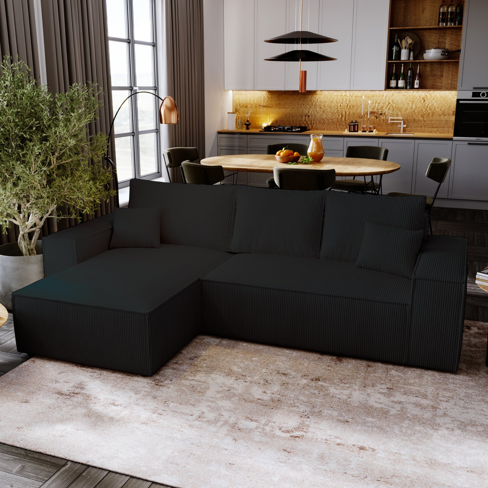 Sofa narożna z funkcją spania Majorka L - Sofa 280 cm z funkcją spania, narożnik w kształcie litery L, zestaw wypoczynkowy - Black & Poso 135