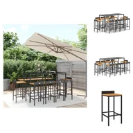 Meble ogrodowe - vidaXL 11-częściowy ogrodowy zestaw barowy z czarnego polirattanu i litego drewna akacjowego - Zestawy mebli ogrodowych - miniaturka - grafika 1