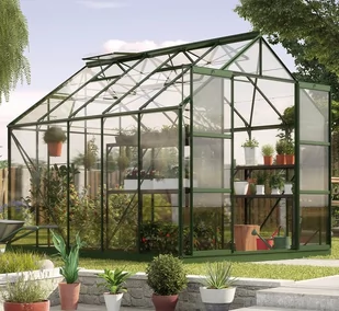 VITAVIA szklarnia ogrodowa URANUS 8300 zielona (8.3 m², 2.57 m x 3.21 m), szkło hartowane + baza - Szklarnie ogrodowe - miniaturka - grafika 1