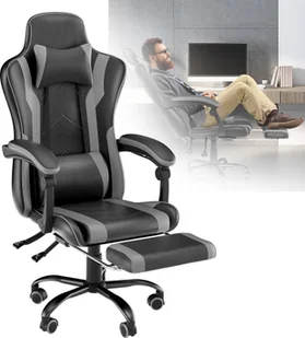 LZQ fotel dla gracza fotel do biurka fotel biurowy ergonomiczny, tapicerowane podłokietniki, mechanizm bujania, udźwig do 150 kg, winda testowana przez szary - Fotele gamingowe - miniaturka - grafika 1