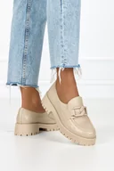 Mokasyny damskie - Beżowe mokasyny skórzane na platformie z łańcuchem PRODUKT POLSKI Casu 20089 - miniaturka - grafika 1