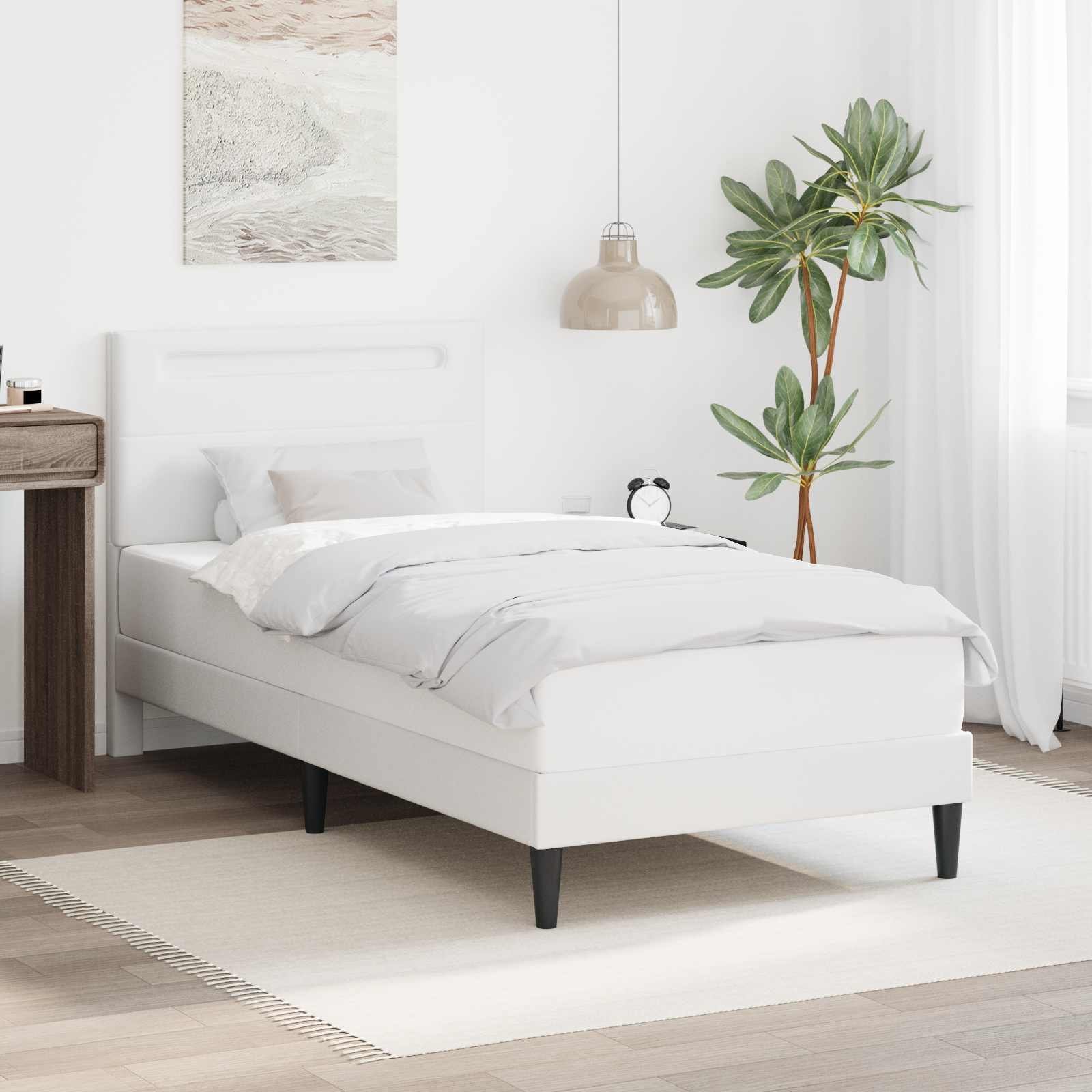 vidaXL vidaXL Ramka łóżka z paskami LED Biały 90 x 190 cm Ekoskóra
