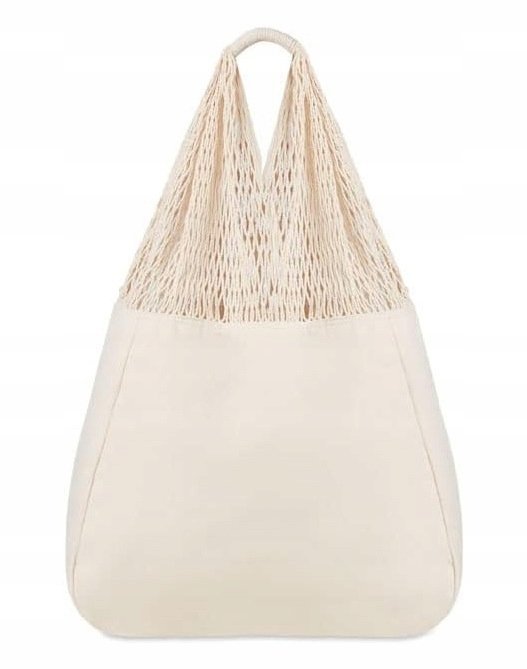 TORBA MATERIAŁOWA ZAKUPOWA Na plażę damska siatkowa bawełna 50x38 cm