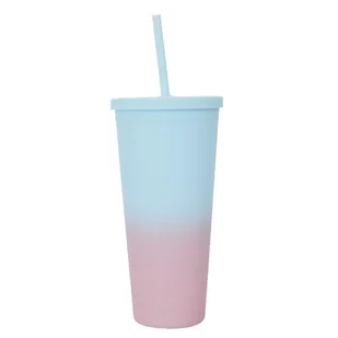 Fernity Kubek ze słomką Tie-Dye PP niebiesko-różowy - Kubki - miniaturka - grafika 1