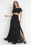 Komplety damskie - Czarny 2-częściowy Komplet z Wiskozy z Hiszpańskim Topem i Spódnicą Kinzley - miniaturka - grafika 1