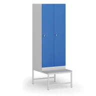 Szafki biurowe - Szafka ubraniowa z ławką, 2-drzwiowa, 1875 x 600 x 500/800 mm, zamek obrotowy, drzwi niebieskie - miniaturka - grafika 1